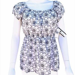 AB Studio Short Sleeve Shirred Top Size Large